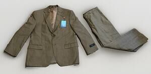 NWT Haggar Chocolate Glen Plaid 2 Pc Custom Fit Suit 44R Jacket Pants 36x30